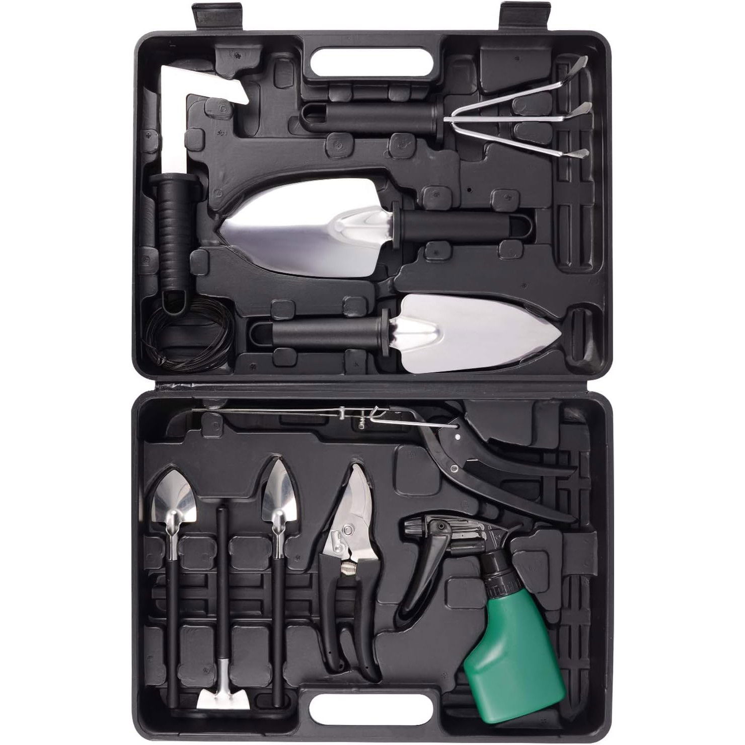 Pentru casa - Set 10 Unelte de Gradina, Flippy, pentru Plantare Prelucrare Sol si Ingrijire Plante, Manere Negre, Material PVC si Otel Inoxidabil, Cutie Inclusa, 37x28x7 cm, Negru