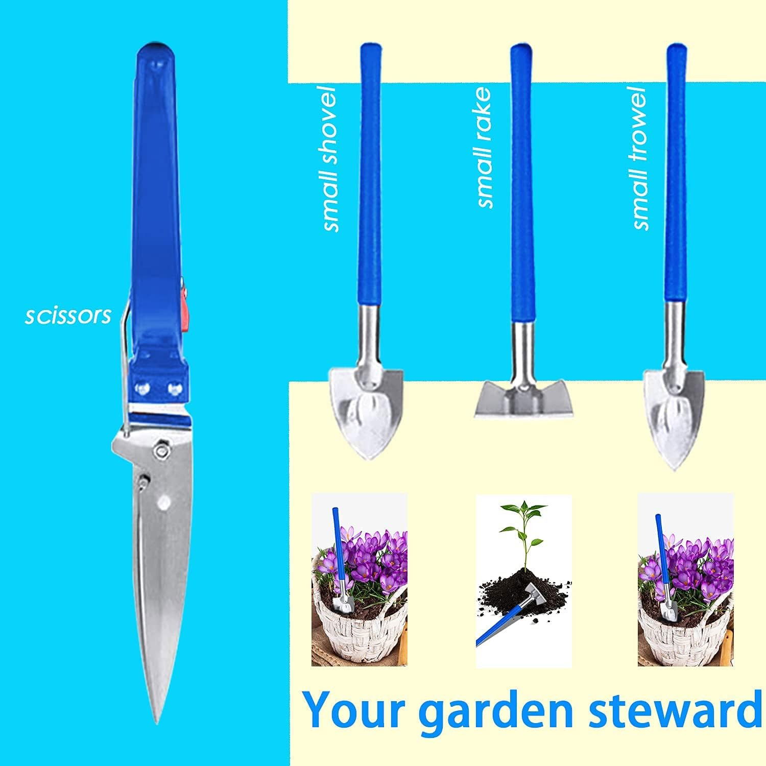 Set 10 Unelte de Gradina, Flippy, pentru Plantare Prelucrare Sol si Ingrijire Plante, Manere Albastre, Material PVC si Otel Inoxidabil, Cutie Inclusa, 37x28x7 cm, Negru [3]