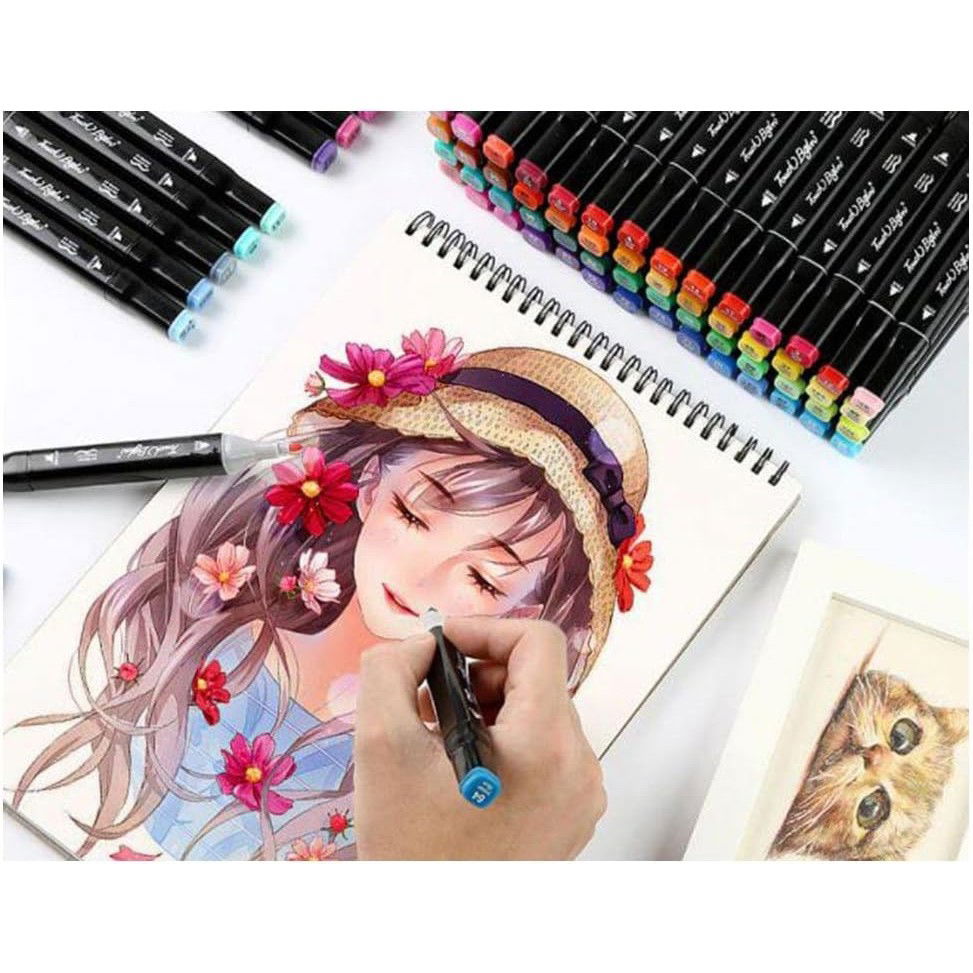 Markere si Set Desen - Set 100 Markere Duble, Flippy, pe Baza de Alcool, Geanta Impermeabila Inclusa, Culori Numerotate, 17 x 17.5 x 13.7 cm, Multicolor