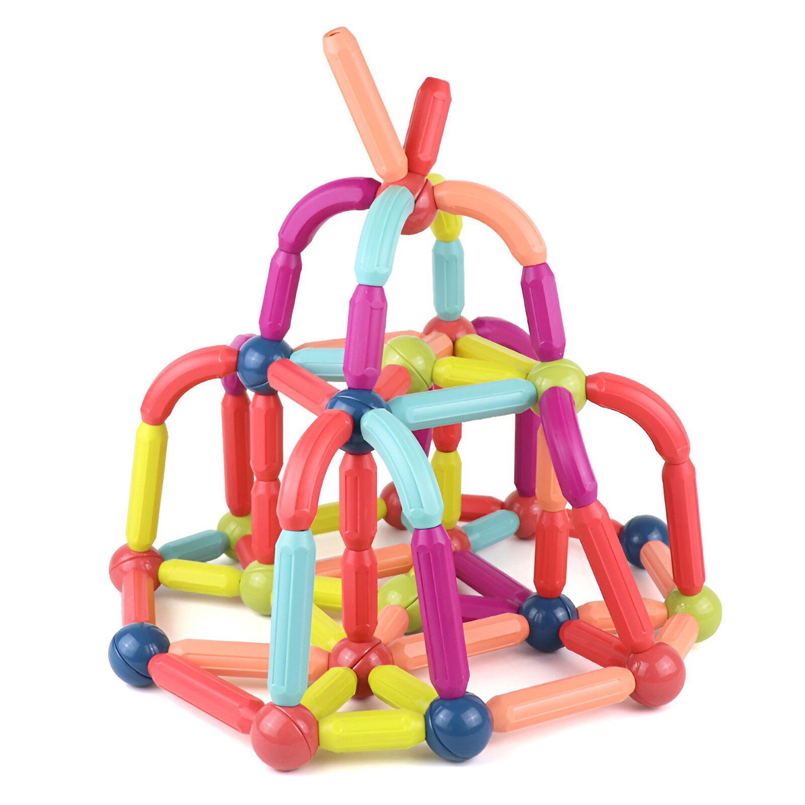 Set 100 Piese Magnetice de Constructie, Flippy, Magnetic Sticks, Bastonase si Bile, 3 Ani, ABS, Magnet, 24 x 18.5 x 14 cm, Multicolor [6]