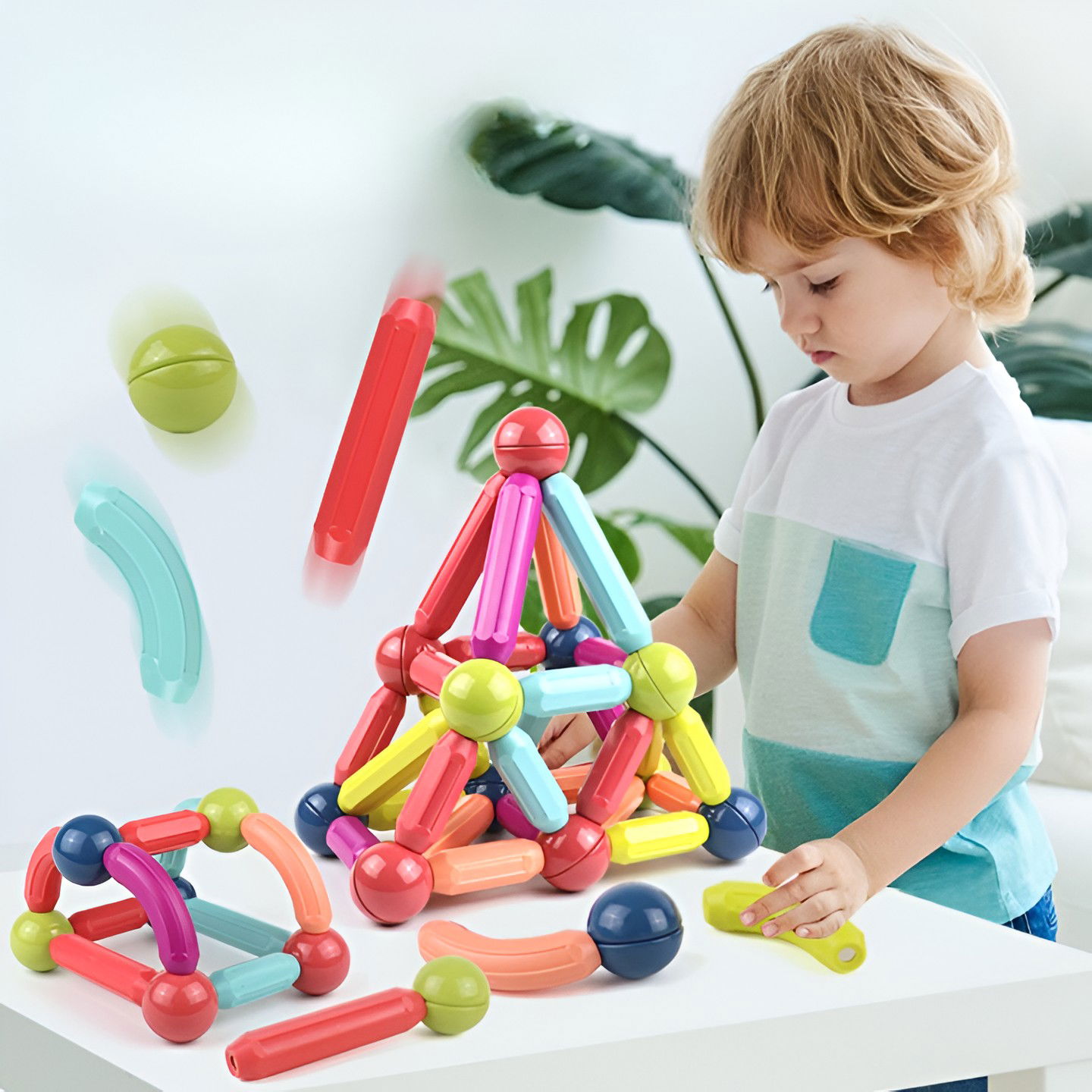 Set 100 Piese Magnetice de Constructie, Flippy, Magnetic Sticks, Bastonase si Bile, 3 Ani, ABS, Magnet, 24 x 18.5 x 14 cm, Multicolor [3]