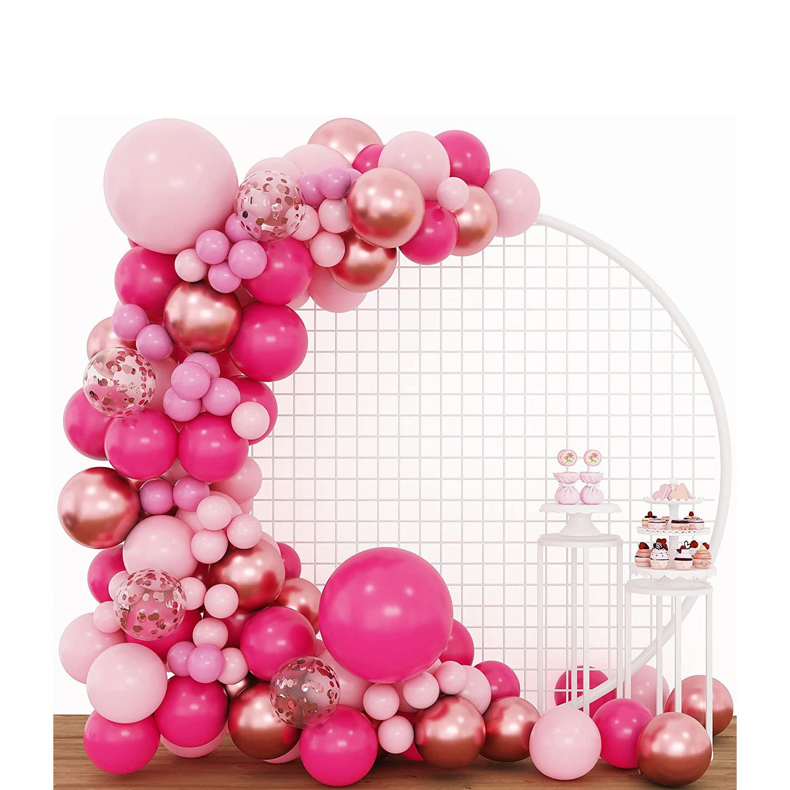 Set 126 Baloane din Latex, Flippy, Model Petrecere pentru Arcada, Baloane Party, 12 cm, 25 cm, 30 cm, 45 cm, Roz, Roz Pal, Gold [3]