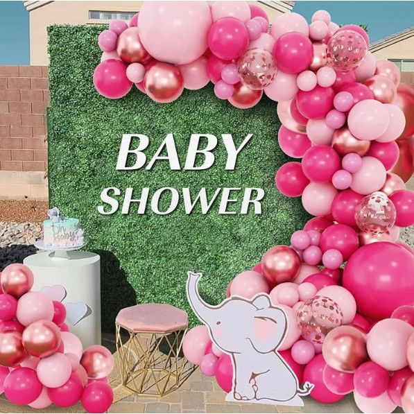 Set 126 Baloane din Latex, Flippy, Model Petrecere pentru Arcada, Baloane Party, 12 cm, 25 cm, 30 cm, 45 cm, Roz, Roz Pal, Gold [6]