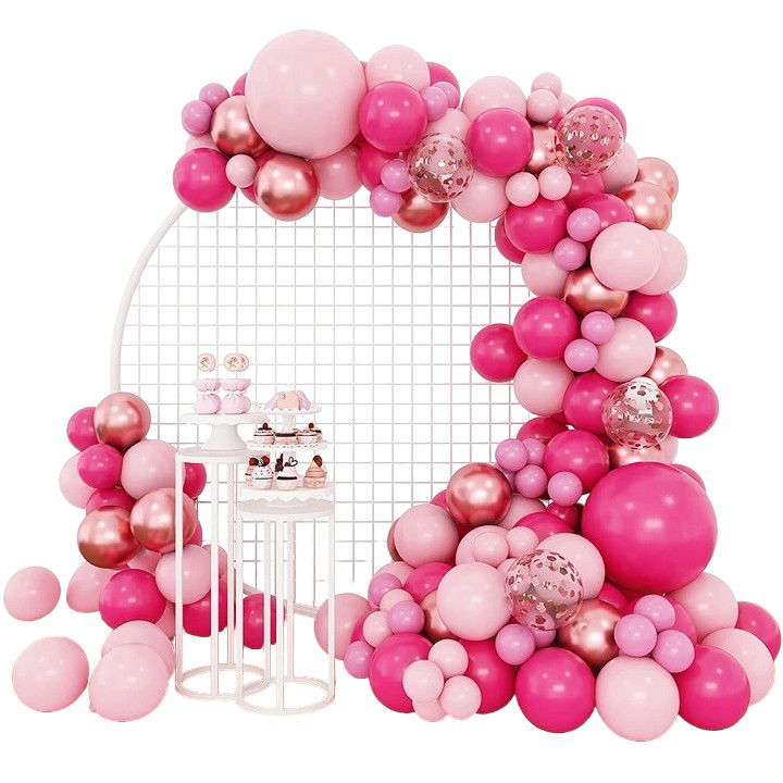 Seturi si Arcade Baloane - Set 126 Baloane din Latex, Flippy, Model Petrecere pentru Arcada, Baloane Party, 12 cm, 25 cm, 30 cm, 45 cm, Roz, Roz Pal, Gold