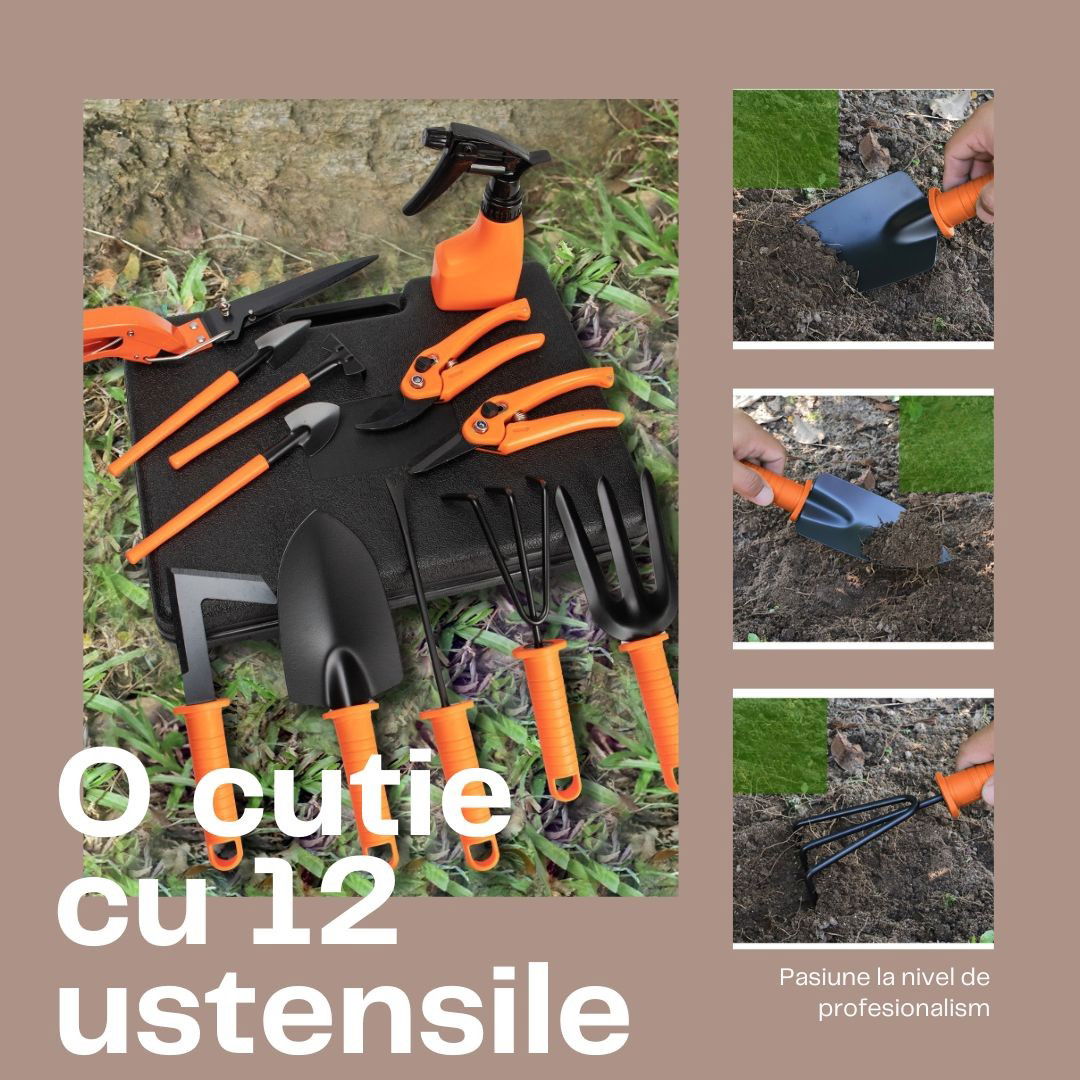 Set 12 accesorii pentru gradinarit Flippy, geanta depozitare inclusa, otel inoxidabil, 37 x 27 cm, portocaliu [4]