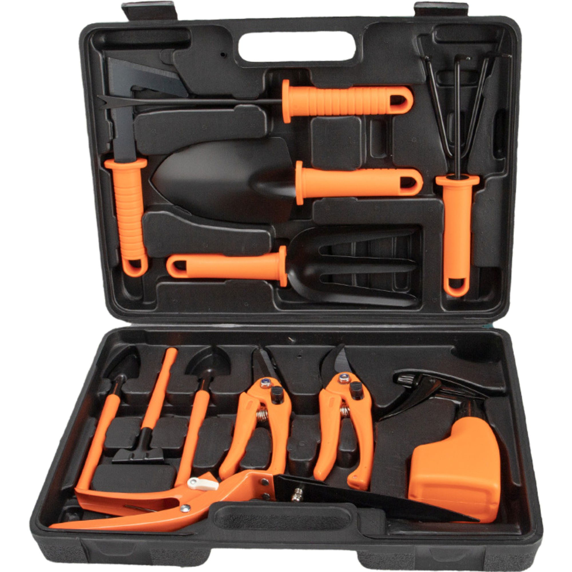 Articole pentru Gradina si Bricolaj - Set 12 accesorii pentru gradinarit Flippy, geanta depozitare inclusa, otel inoxidabil, 37 x 27 cm, portocaliu