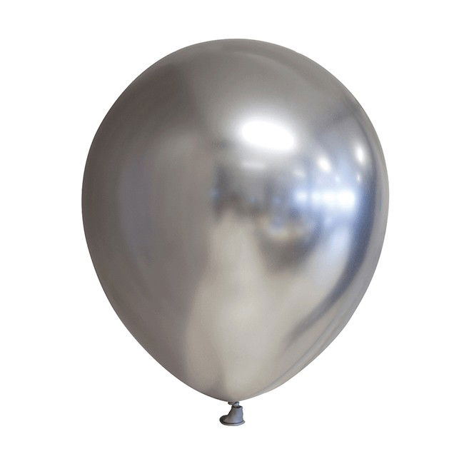 Baloane Latex - Set 12 Baloane, Flippy, din Latex Chrome, 25 cm, Argintiu