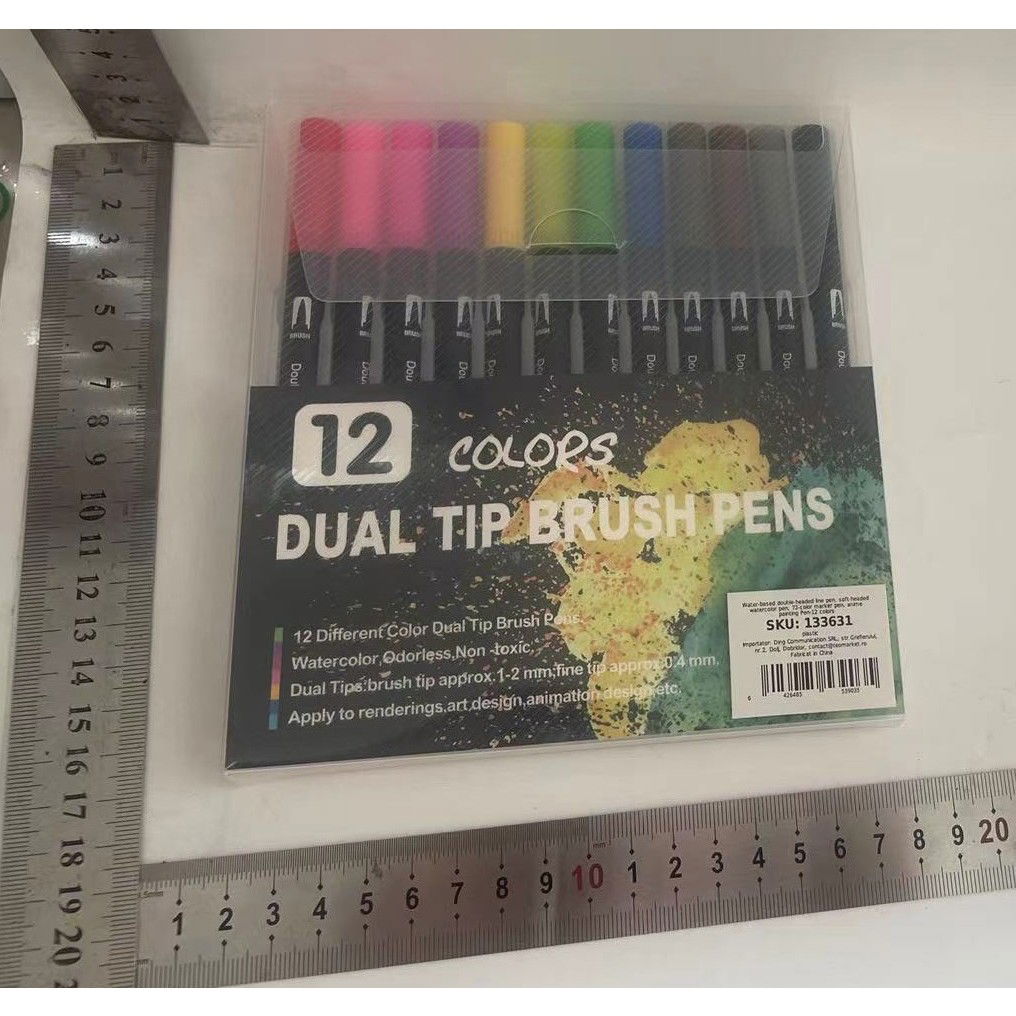 Set 12 Carioci, Flippy, pe Baza de Apa, 2 Tipuri de Varf, 1-2 mm, 0.4 mm, Corp Carioca Negru, din Plastic, Multicolor [6]
