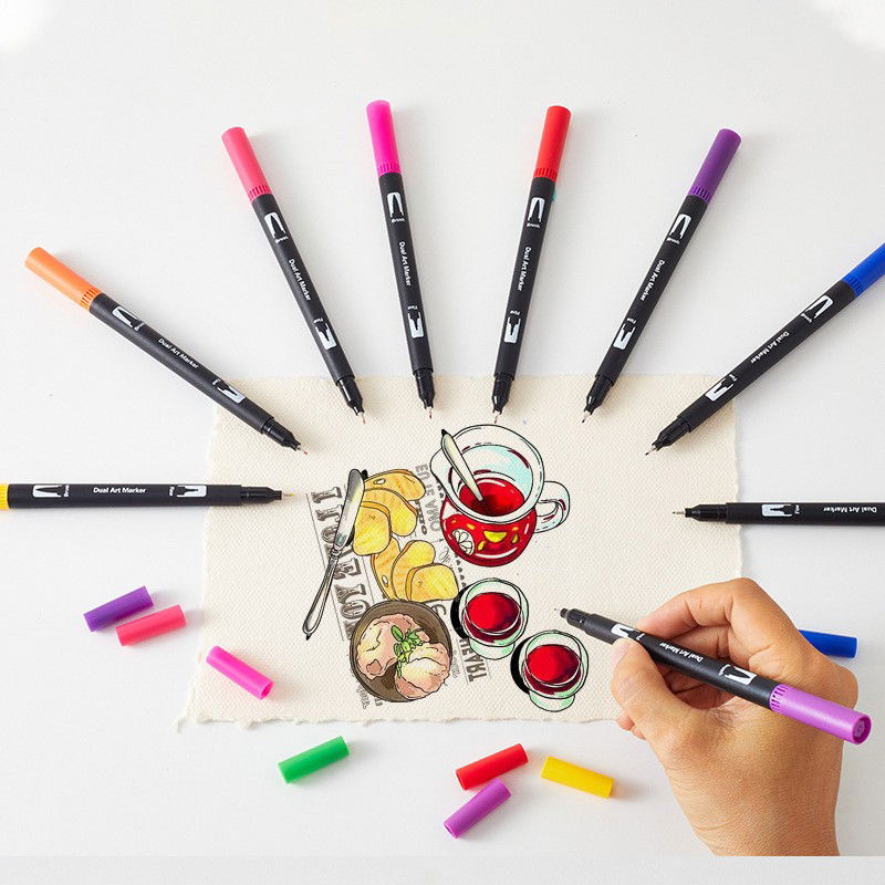 Set 12 Carioci, Flippy, pe Baza de Apa, 2 Tipuri de Varf, 1-2 mm, 0.4 mm, Corp Carioca Negru, din Plastic, Multicolor [3]