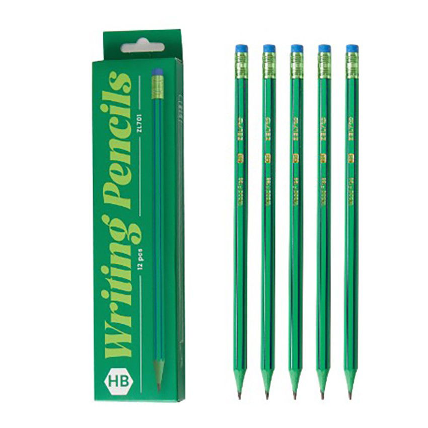 Set 12 Creioane Negre, Flippy, HB, pentru Scoala, cu Radiera, Model Verde-Albastru, 19 cm [1]