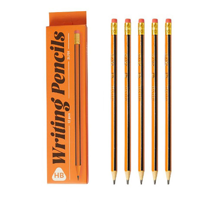 Set 12 Creioane Negre, Flippy, HB, pentru Scoala, cu Radiera, Model Portocaliu-Negru, 19 cm [1]