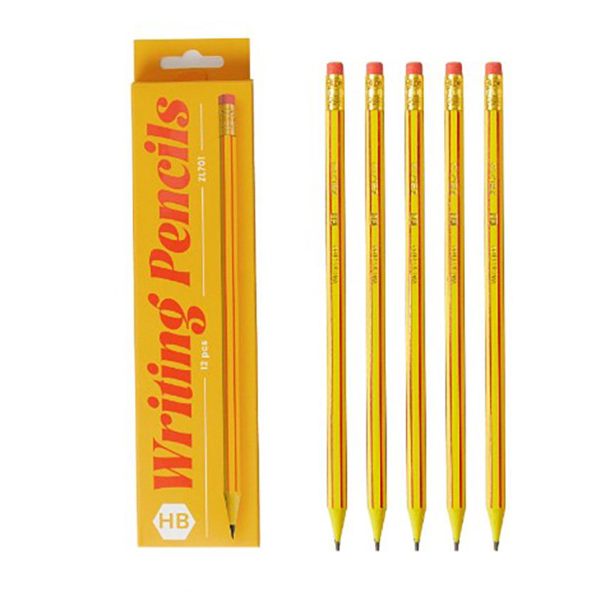 Set 12 Creioane Negre, Flippy, HB, pentru Scoala, cu Radiera, Model Portocaliu-Rosu, 19 cm [1]