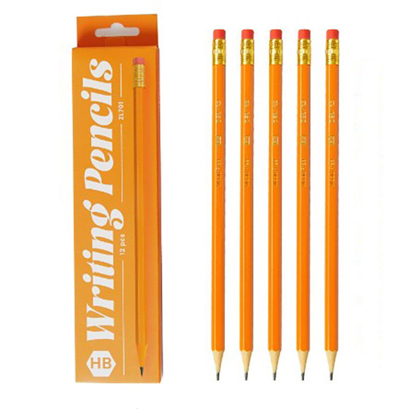 Set 12 Creioane Negre, Flippy, HB, pentru Scoala, cu Radiera, Model Portocaliu, 19 cm [1]
