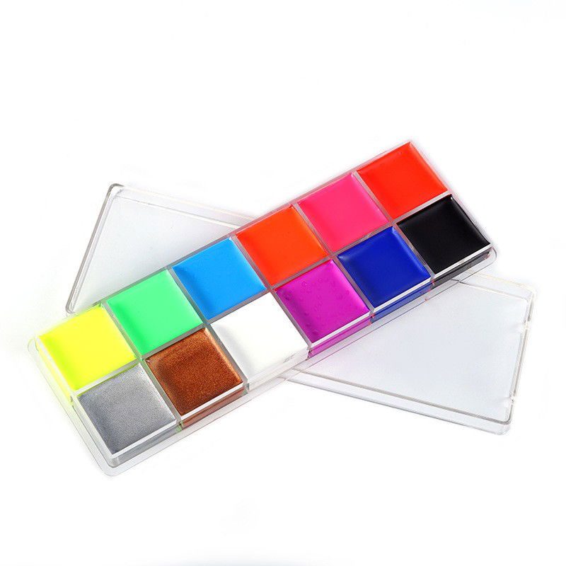 Vopsea fata si corp - Paleta de Vopsea pentru Fata si Corp, Flippy, 12 Culori, Vopsea pe Baza de Ulei, 5.7 x 16 x 1 cm, Multicolor