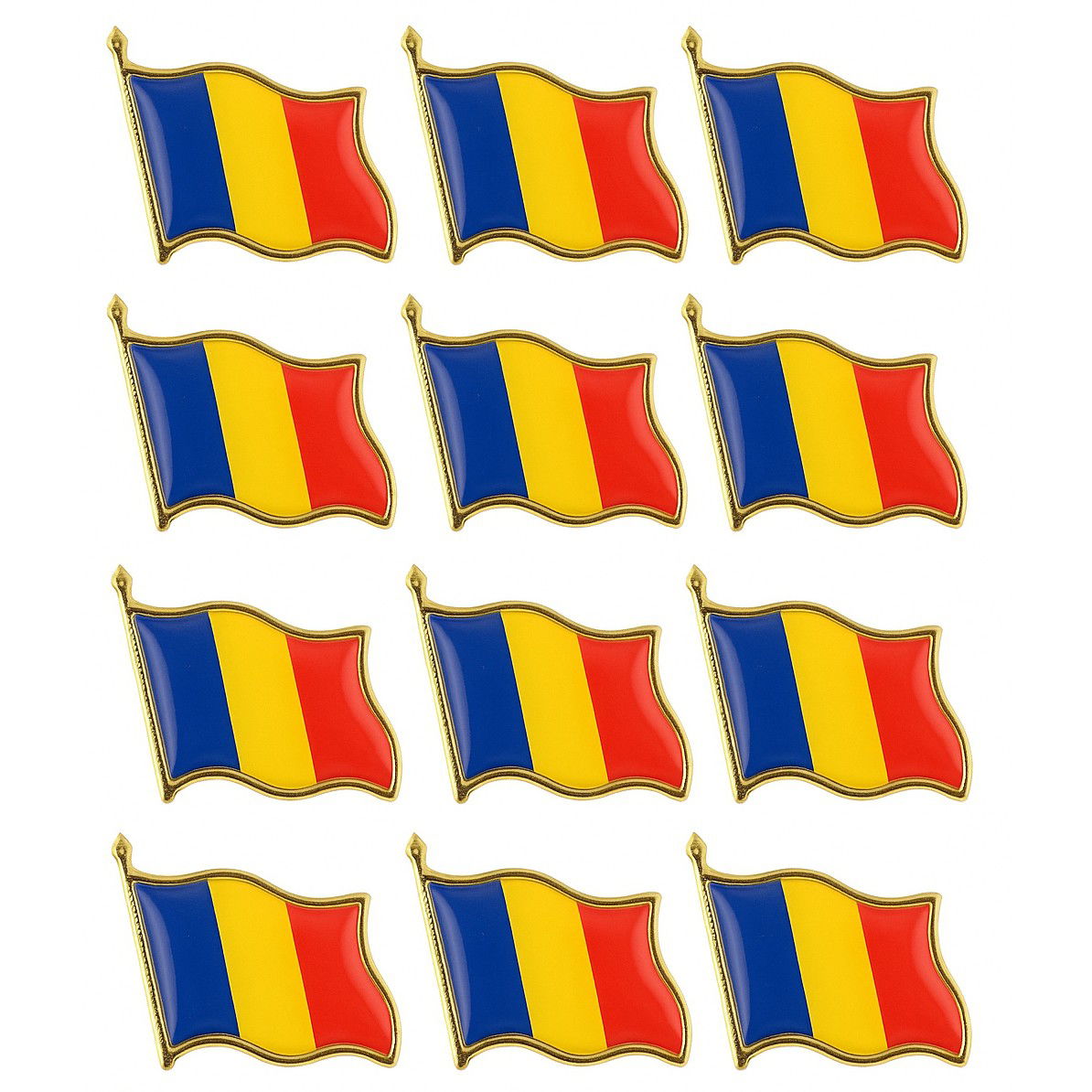 Set 12 Insigne Steag Tricolor Romania, Flippy, Model Brosa cu Ac de Siguranta, 20x20 mm [1]
