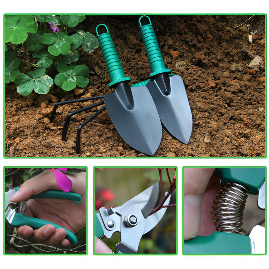 Set 12 Unelte de Gradina, Flippy, pentru Plantare Prelucrare Sol si Ingrijire Plante, Material PVC si Otel, Cutie Inclusa, 38 x 29 cm, Verde Deschis [13]