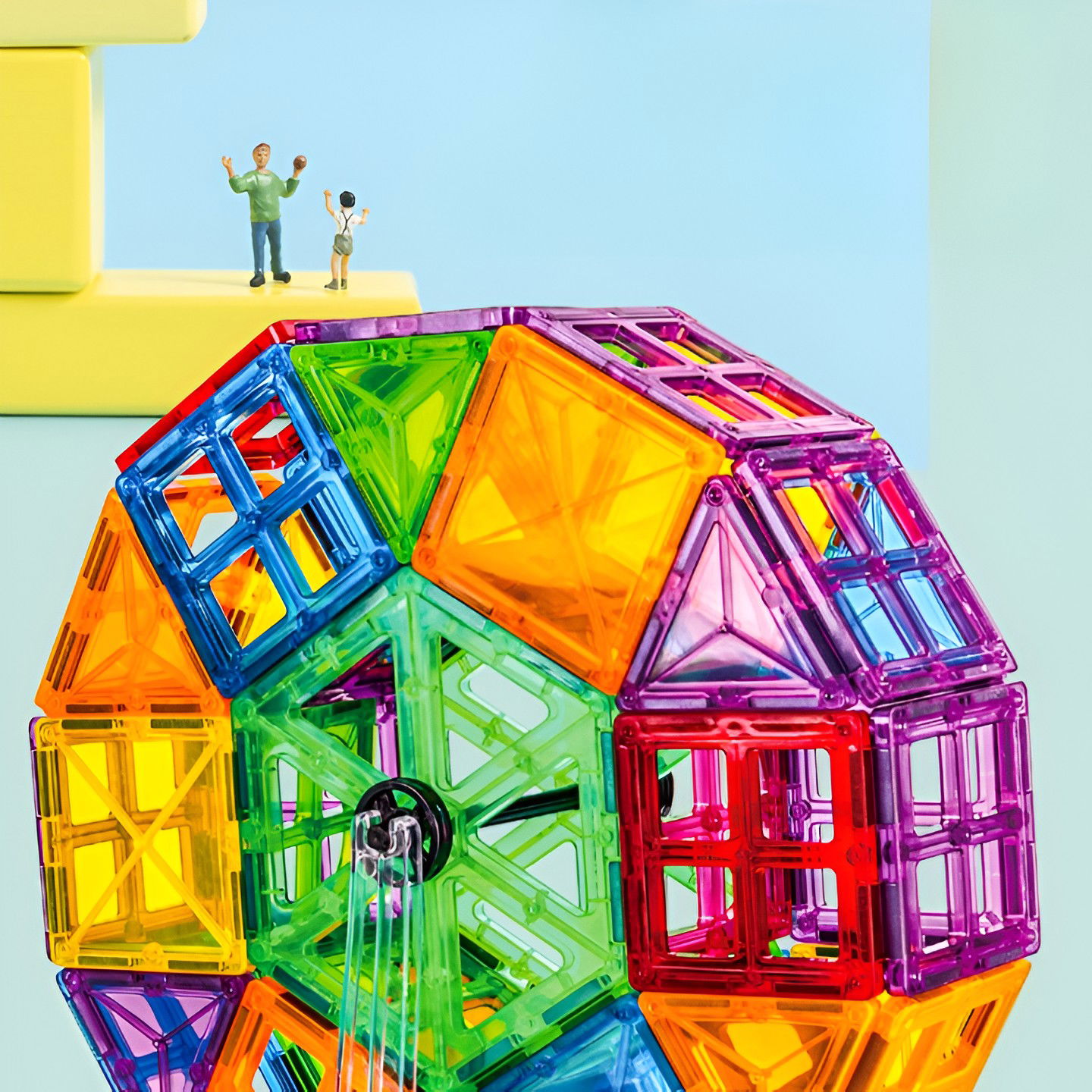 Set 120 de Piese Magnetice de Constructie, Flippy, Piese Mari, Magnetic Tiles, Forme Geometrice, 3 Ani, ABS, Magnet, 20.5 x 14.5 x 12 cm, Multicolor [4]