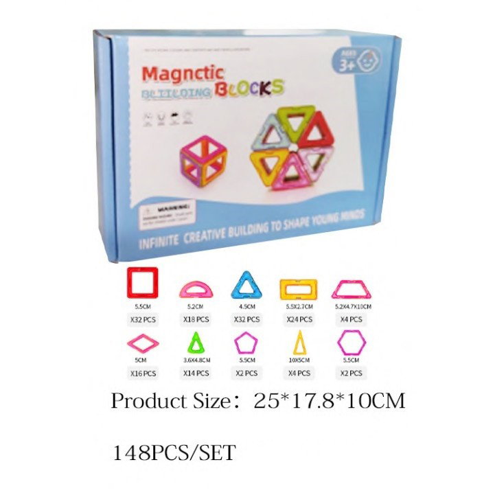 Jucarii si Jocuri - Set 148 Piese Magnetice de Constructie, Flippy, Piese Medii, Magnetic Blocks, Forme Geometrice, 3 Ani, ABS, Magnet, 25 x 17.8 x 10 cm, Multicolor