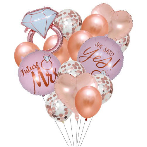 Petrecere - Set 15 baloane pentru Nunta, Flippy, baloane pentru decor, din folie de aluminiu, 30 x 50 cm, Rose