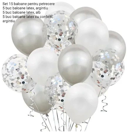 Set 15 baloane pentru petrecere, Flippy, alb/argintiu, 30 cm [4]