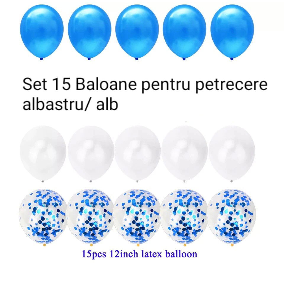 Petrecere - Set 15 baloane pentru petrecere, Flippy, albastru/ alb, 30 cm