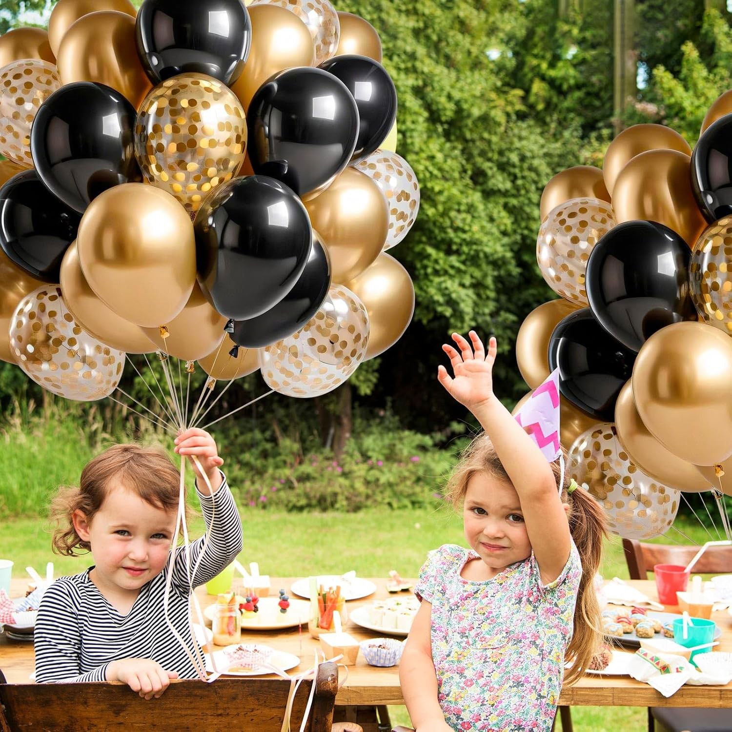 Set 16 Baloane din Latex, Flippy, Model Party, 30 cm, Auriu, Negru, Confetti, 2.8 g [7]