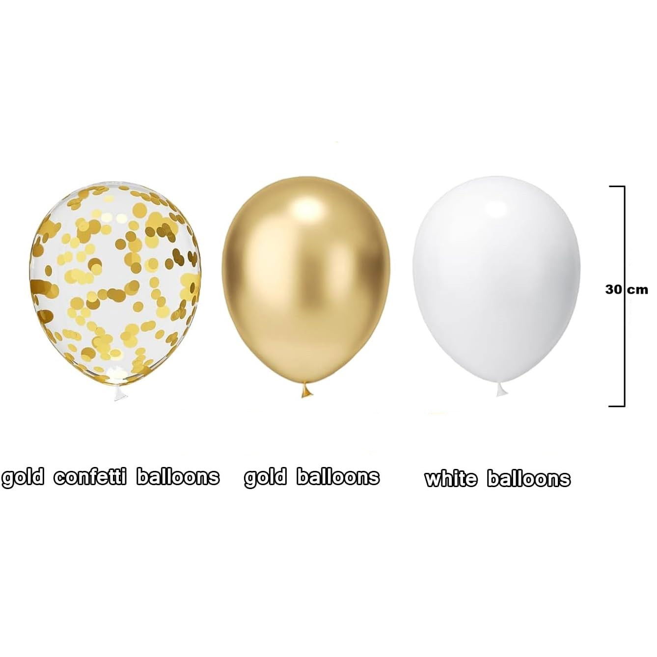 Set 16 Baloane din Latex, Flippy, Model Party, 30 cm, Alb, Auriu, Transparent Confetti, 2.8 g [6]