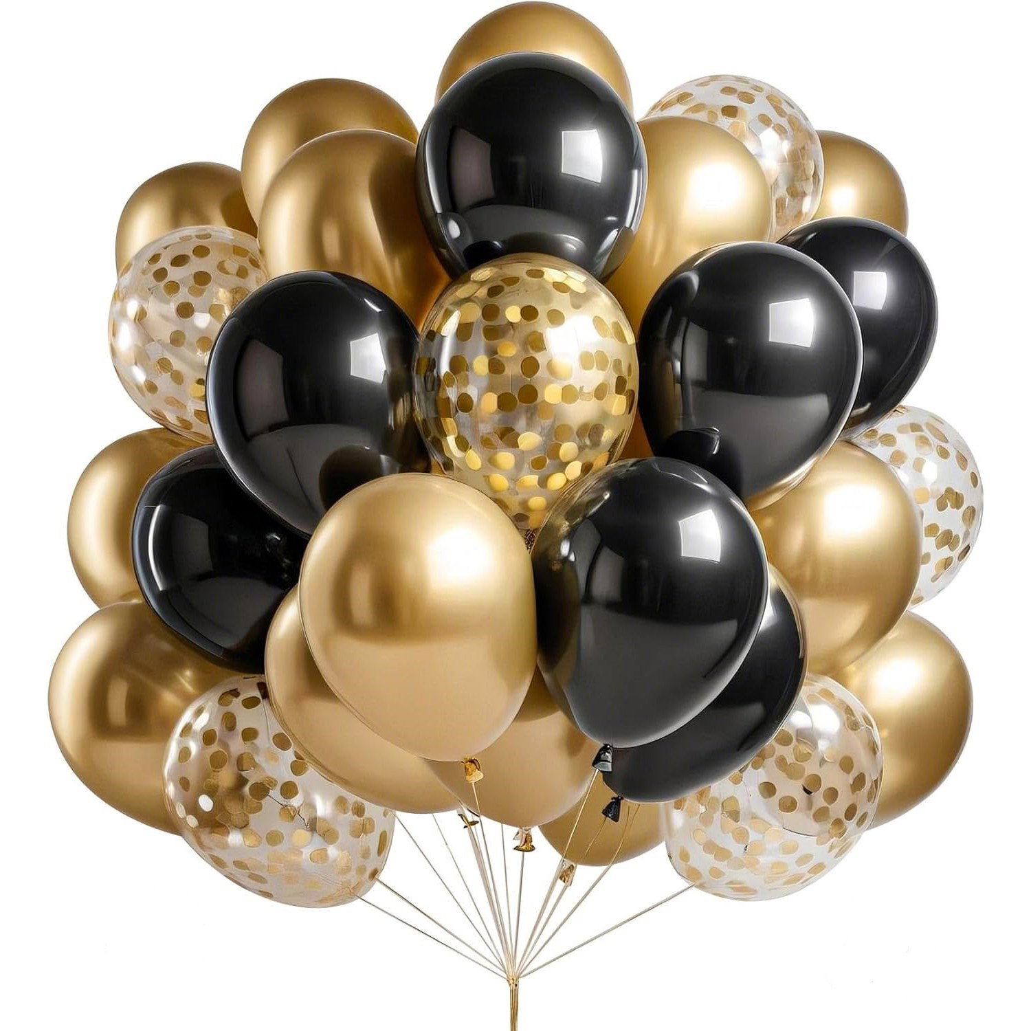 Baloane Latex - Set 16 Baloane din Latex, Flippy, Model Party, 30 cm, Auriu, Negru, Confetti, 2.8 g