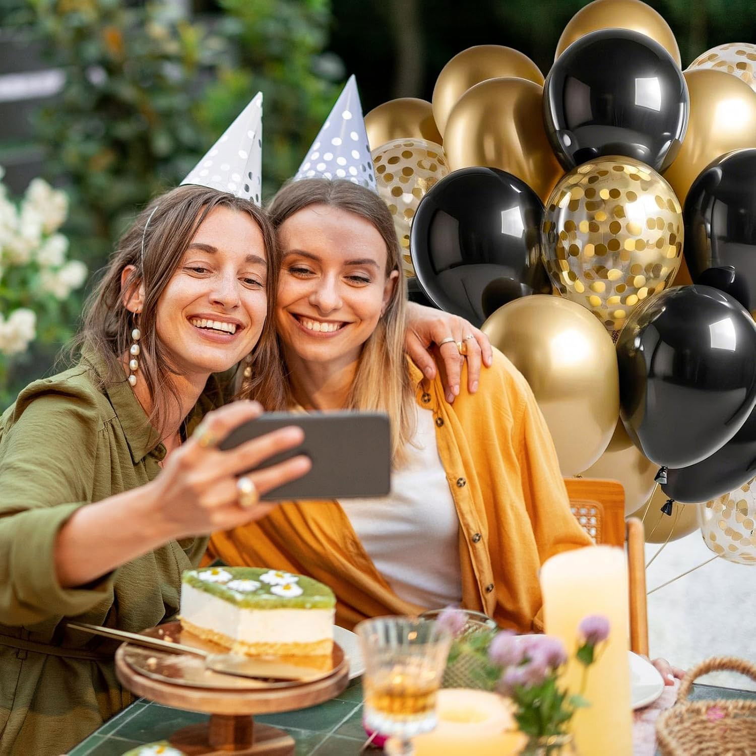 Set 16 Baloane din Latex, Flippy, Model Party, 30 cm, Auriu, Negru, Confetti, 2.8 g [4]