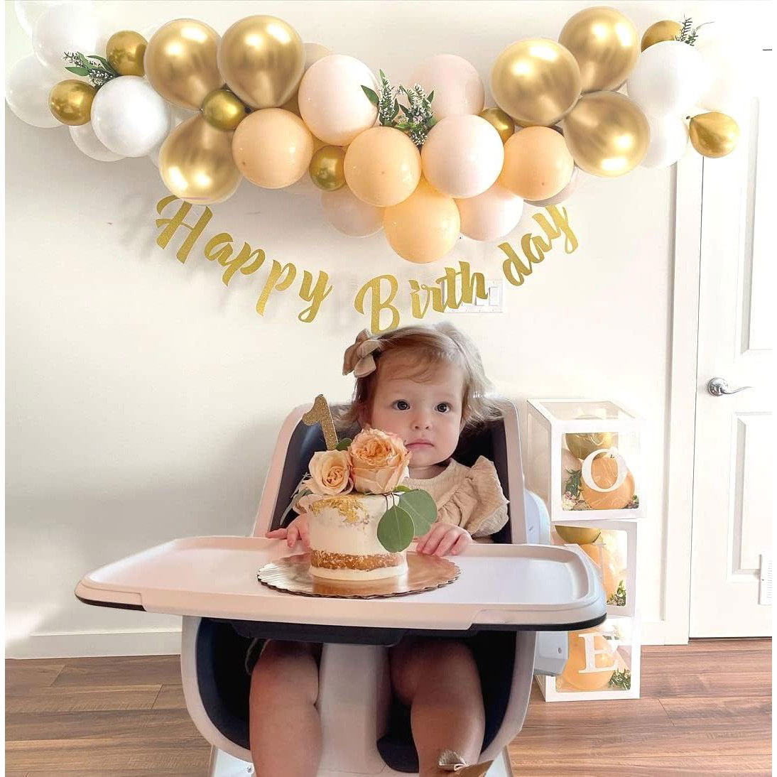 Set 16 Baloane din Latex Metalizate, Flippy, Model Party, 30 cm, Auriu, Bej Inchis si Deschis, 2.8 g [4]