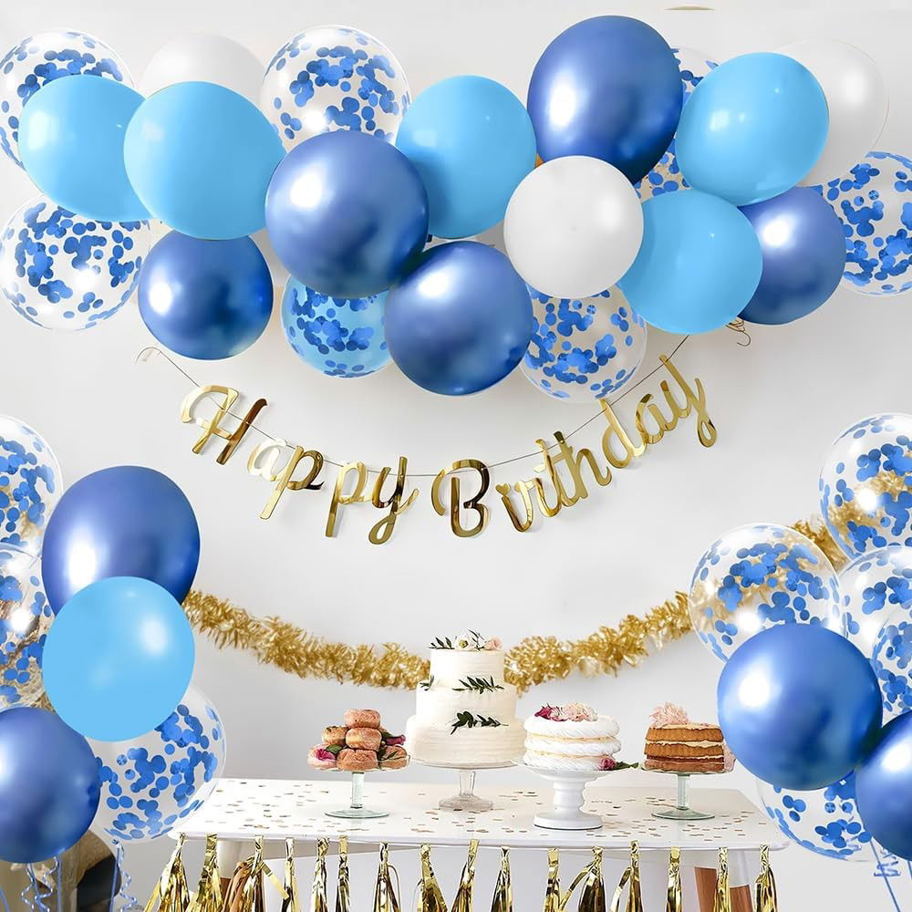 Set 16 Baloane din Latex Metalizate, Flippy, Model Party, 30 cm, Alb, Albastru, Albastru Chrome, Transparent Confetti 2.8 g [4]