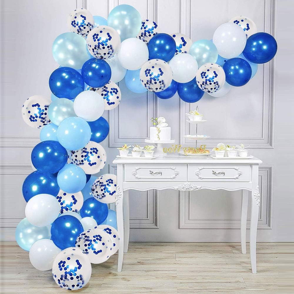 Set 16 Baloane din Latex Metalizate, Flippy, Model Party, 30 cm, Alb, Albastru, Albastru Chrome, Transparent Confetti 2.8 g [5]