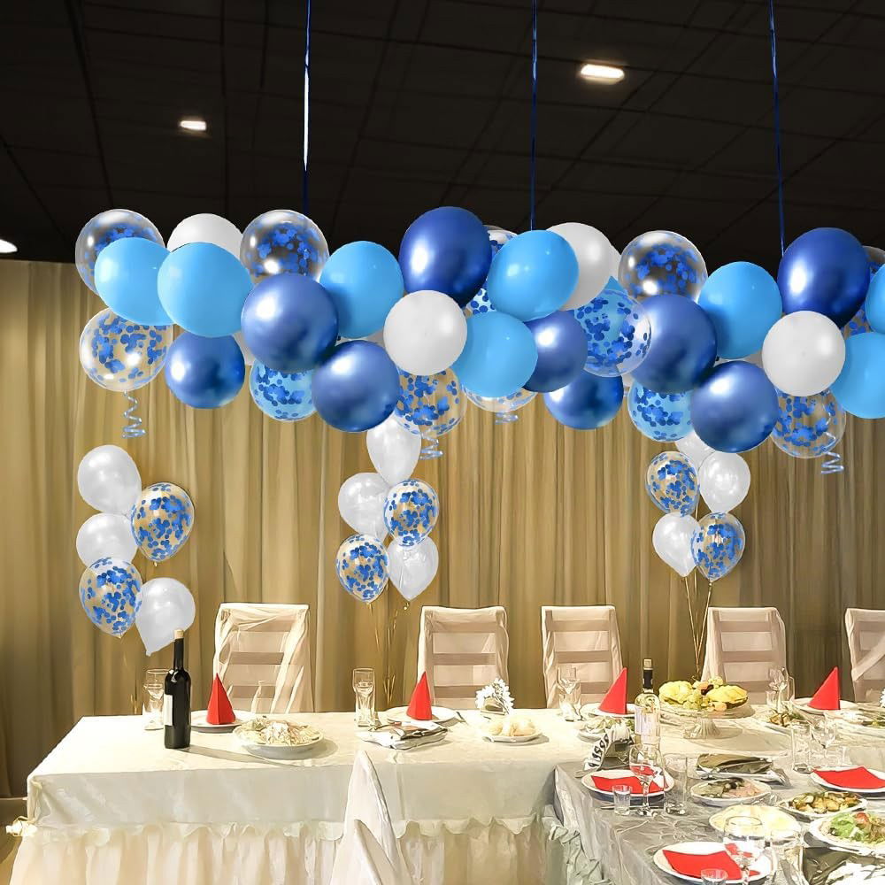 Set 16 Baloane din Latex Metalizate, Flippy, Model Party, 30 cm, Alb, Albastru, Albastru Chrome, Transparent Confetti 2.8 g [3]