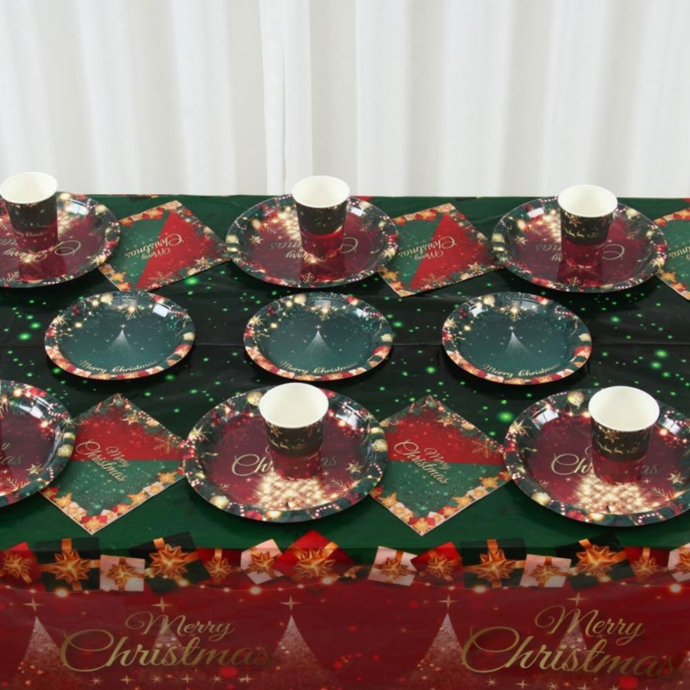 Set 16 Farfurii de Unica Folosinta, Flippy, Model Brad de Craciun Merry Christmas, Tematica Craciun, 23 cm, Rosu/Verde [6]