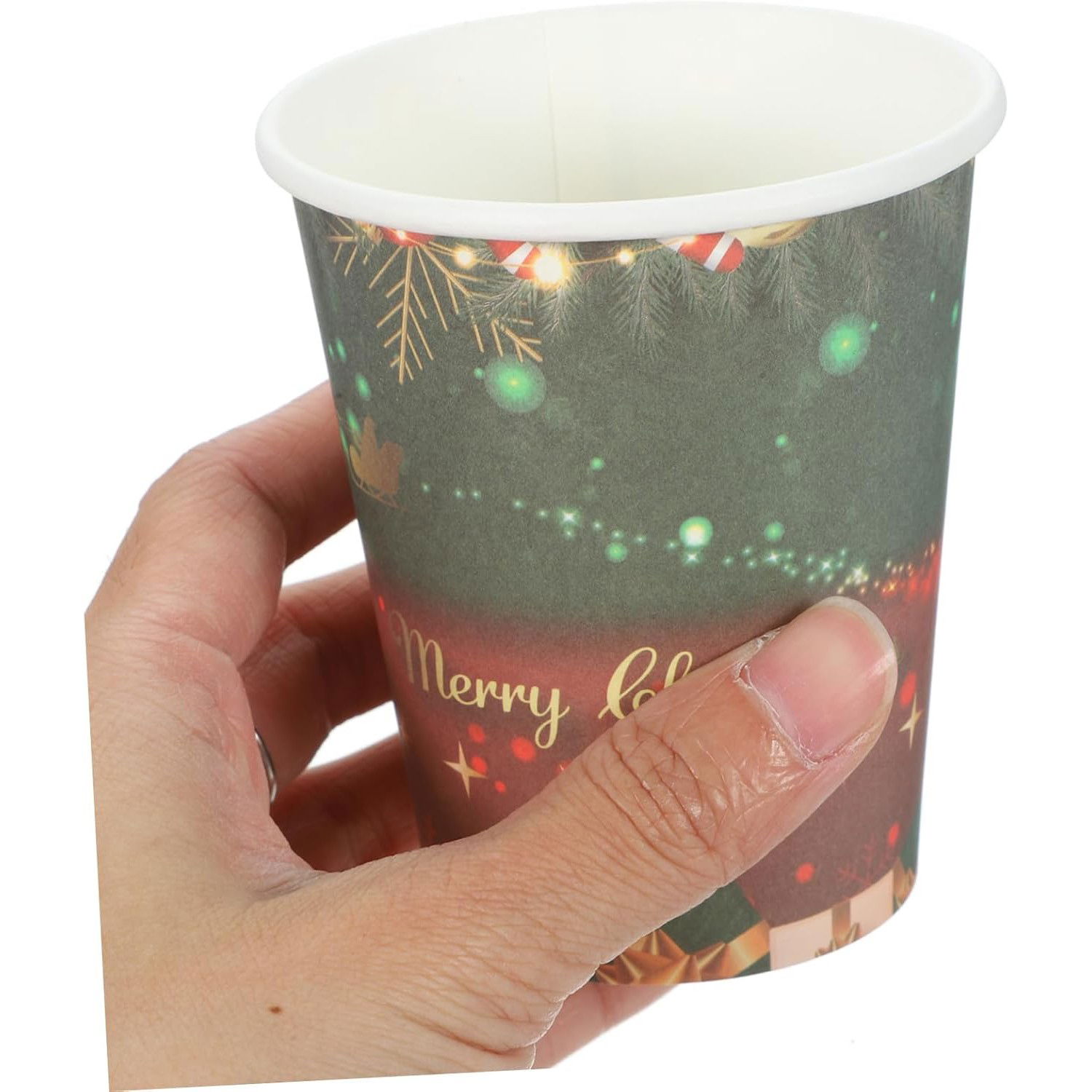 Petrecere - Set 16 Pahare de Unica Folosinta, Flippy, Model Merry Christmas, Tematica de Craciun, 9.14 cm, Rosu Verde