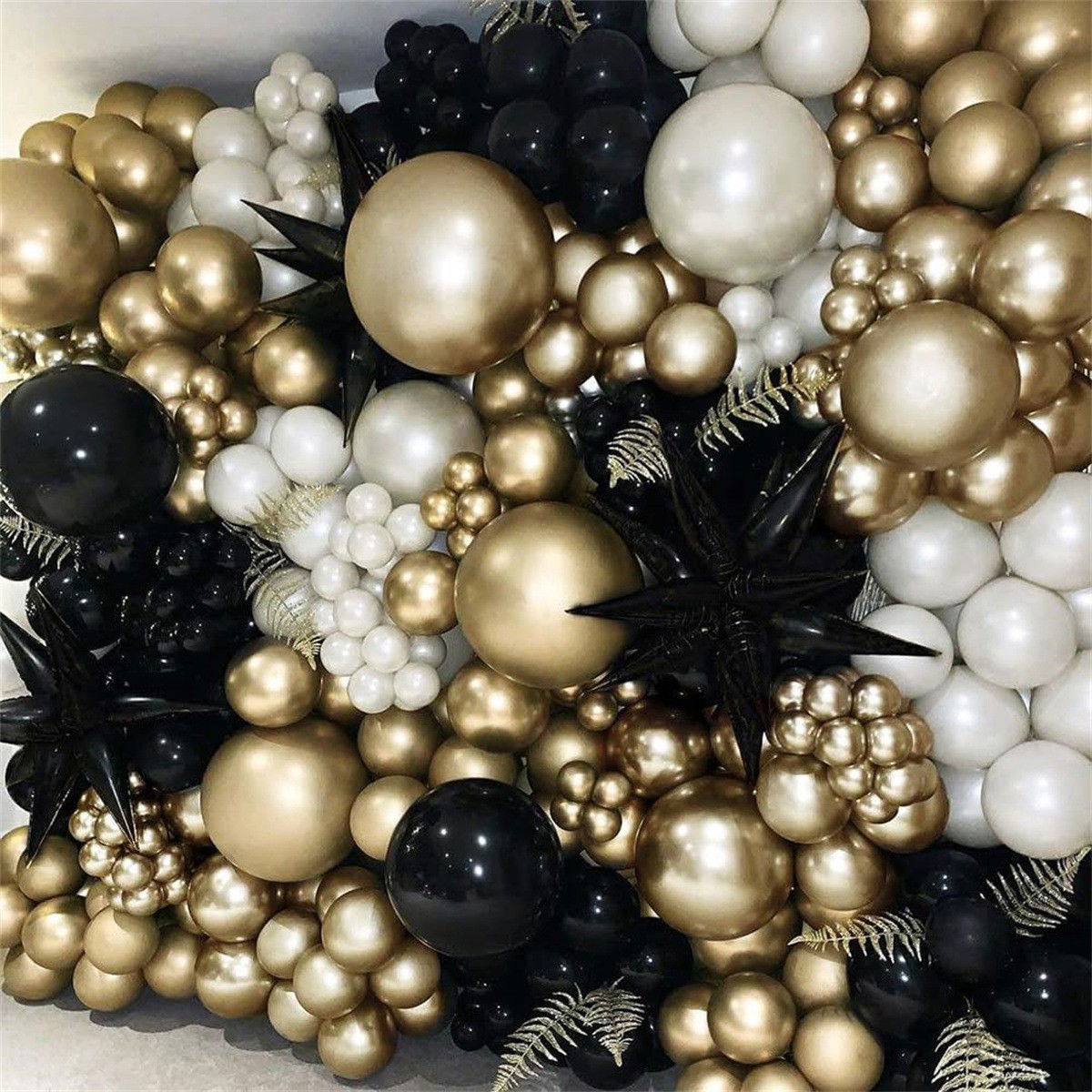 Set 163 Baloane din Latex, Flippy, Model Petrecere pentru Arcada, Baloane Party, 12 cm, 30 cm, 45 cm, Negru, Auriu, Alb [6]