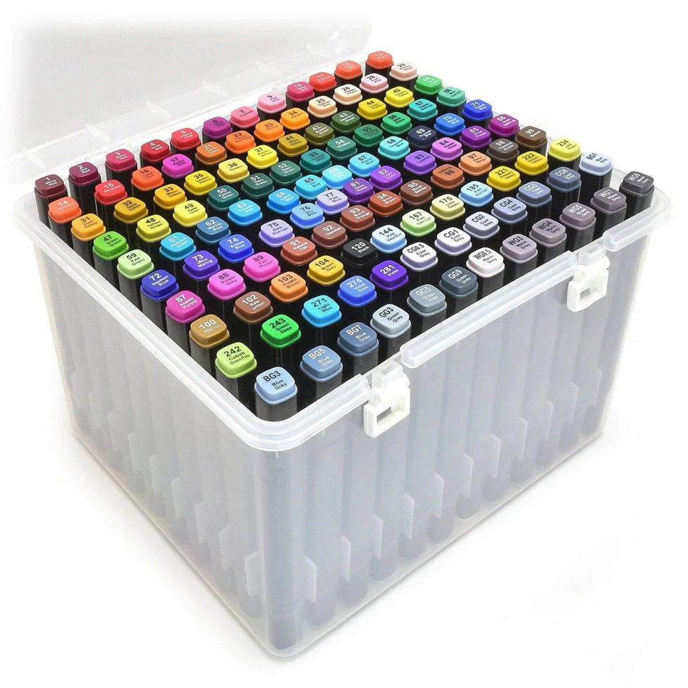 Markere si Set Desen - Set 168 Markere, Flippy, cu Alcool Touch Room, Cutie Plastic Inclusa, 2 Varfuri, Multicolor