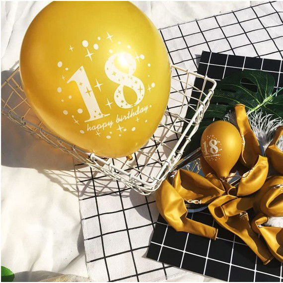 Set 18 Baloane Majorat, Flippy, din Latex, Metalizate, Mesaj 18 Happy Birthday, 30 cm, cu Confetti, Auriu/Negru [4]