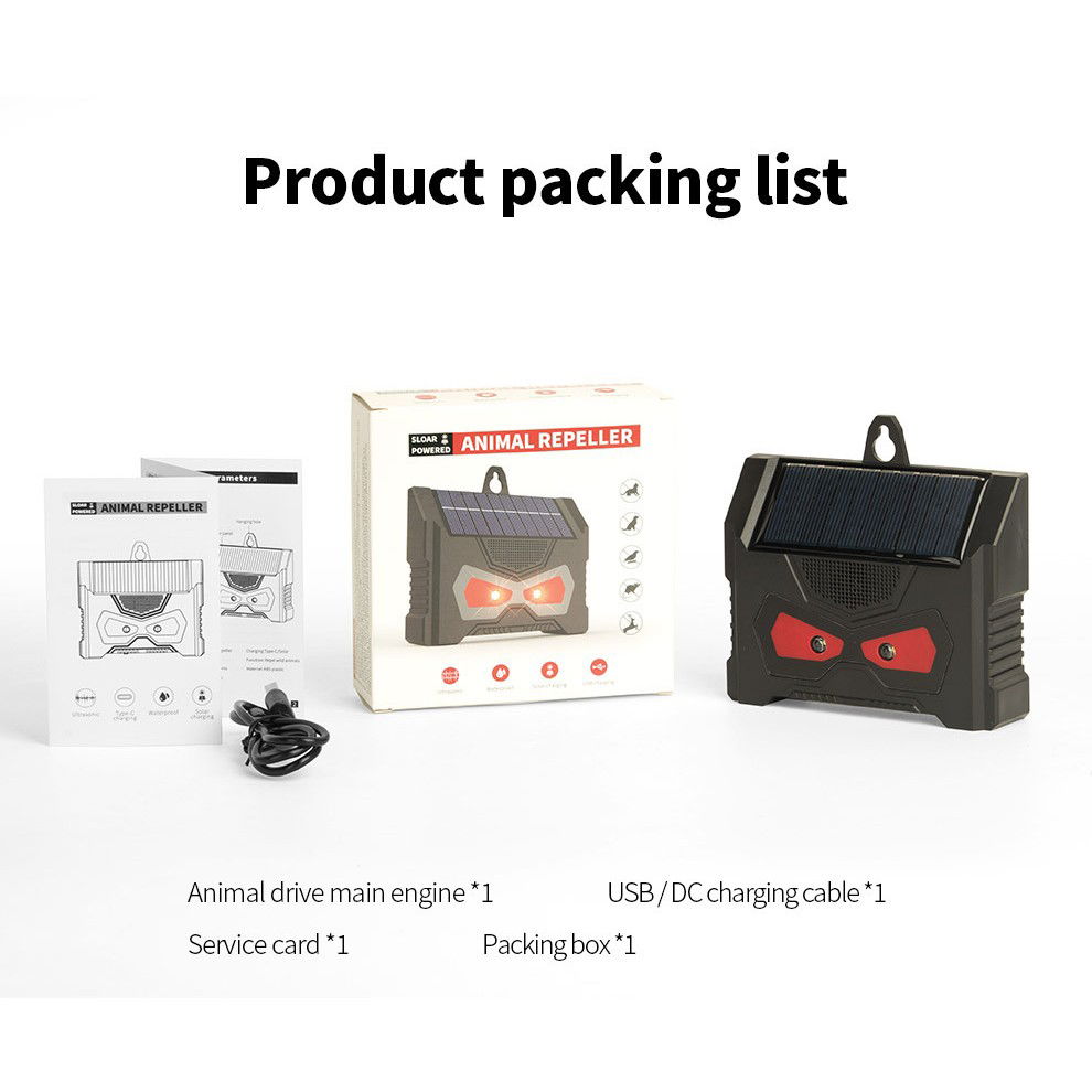 Articole pentru Gradina si Bricolaj - Set 2 Aparate Solare LED cu Ultrasunete, Flippy, Repelent pentru Animale Mari si Mici, Lumina Rosie si Alba, Anti Rozatoare, Anti Insecte, Frecventa 9-36KHZ, 10.2 x 10.6 x 2.8 cm, Negru