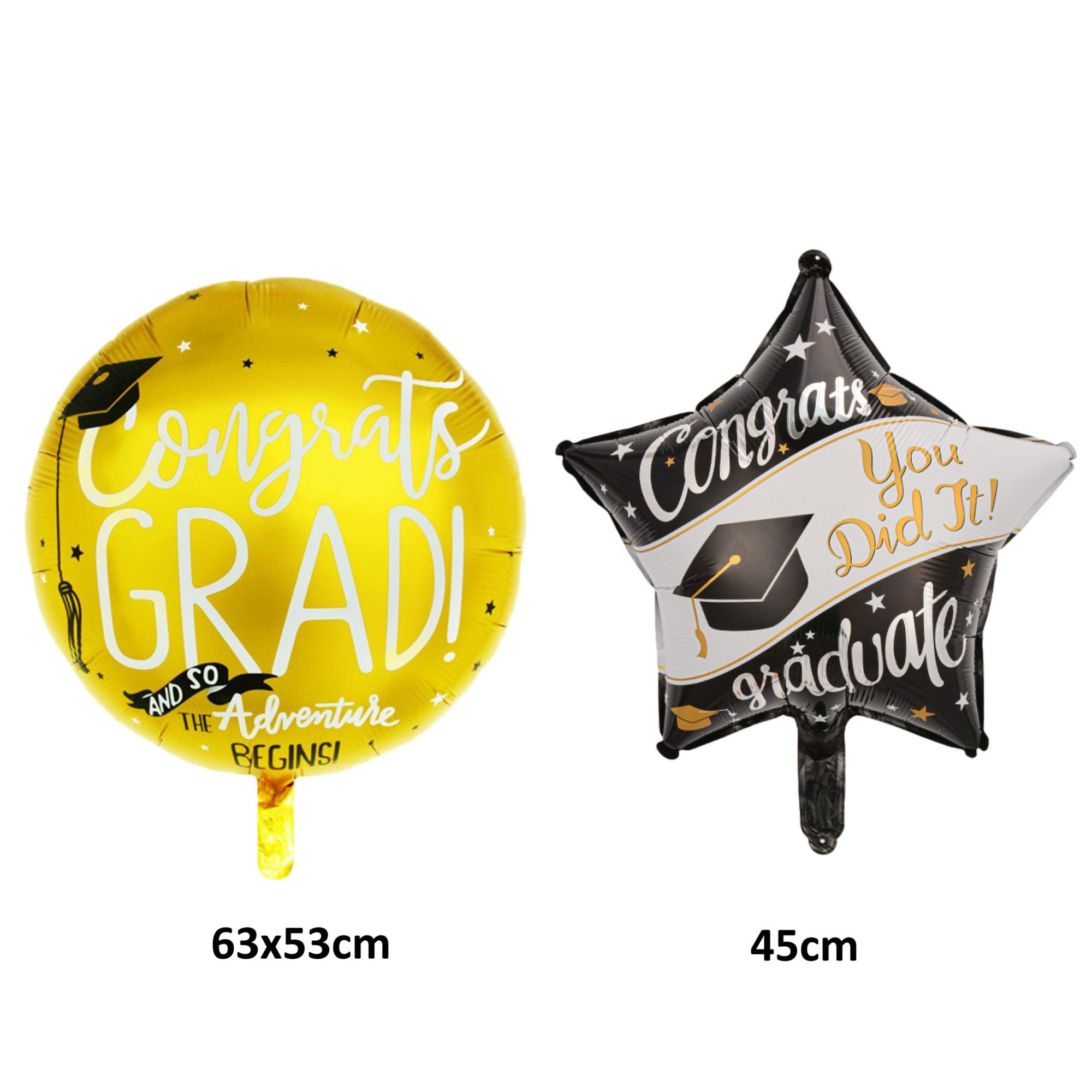 Set 2 Baloane din Folie Metalizata, Flippy, Figurine Stea 45 cm si Minge 63x53 xm, Model Absolvire, Ambalaj Individual, Pai Inclus, Umflare cu Aer sau Heliu, Multicolor [3]