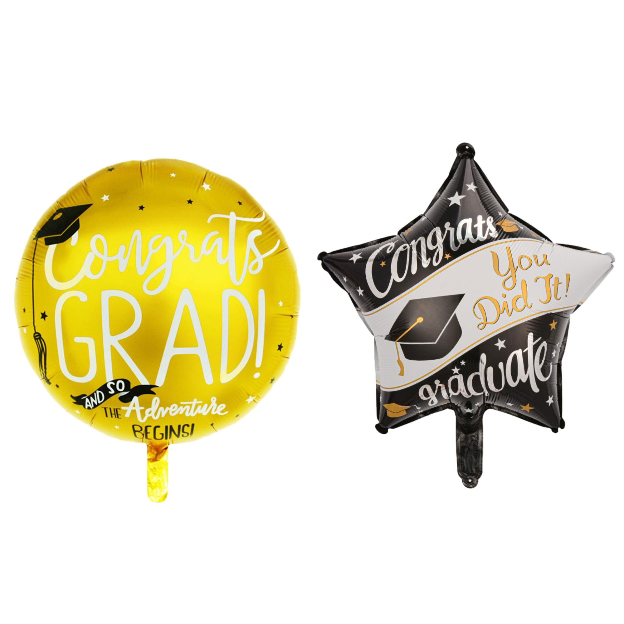 Baloane si Accesorii Absolvire - Set 2 Baloane din Folie Metalizata, Flippy, Figurine Stea 45 cm si Minge 63x53 xm, Model Absolvire, Ambalaj Individual, Pai Inclus, Umflare cu Aer sau Heliu, Multicolor