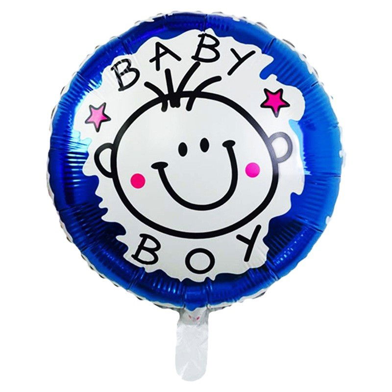 Tematica Fata/Baiat - Set 2 Baloane din Folie Metalizata, Flippy, Figurine Stea si Cerc, Tema Botez Baietel, 45 cm, Ambalaj Individual, Pai Inclus, Umflare cu Aer sau Heliu, Albastru