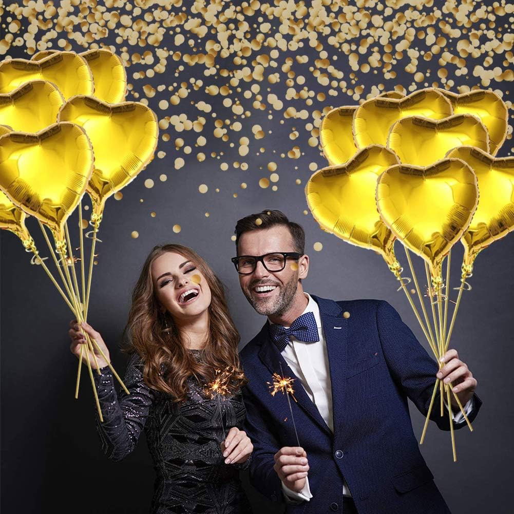 Set 2 Baloane din Folie Metalizata, Flippy, Model Inimi, Tema Ziua Indragostitilor, 45 cm, Ambalaj Individual, Pai Inclus, Umflare cu Aer sau Heliu, Argintiu/Auriu [5]