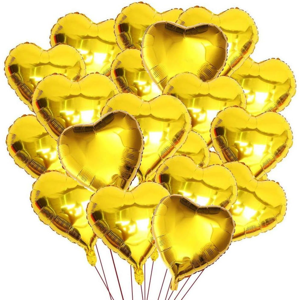Set 2 Baloane din Folie Metalizata, Flippy, Model Inimi, Tema Ziua Indragostitilor, 45 cm, Ambalaj Individual, Pai Inclus, Umflare cu Aer sau Heliu, Argintiu/Auriu [6]