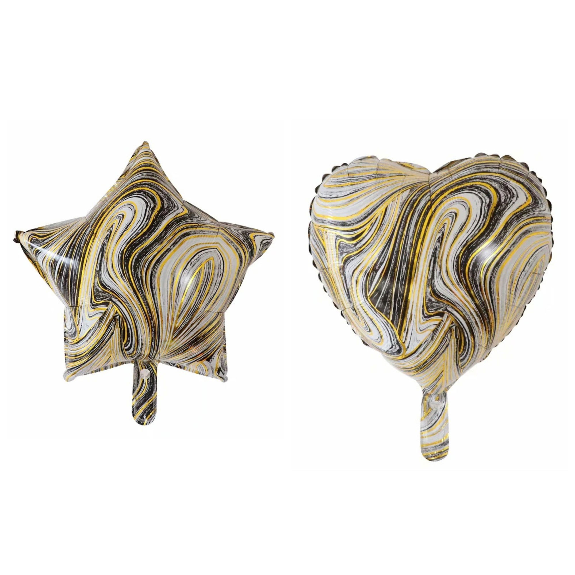 Figurine si Baloane 3D - Set 2 Baloane din Folie Metalizata, Flippy, Figurine Inima si Stea, Model Marmura, 45 cm, Ambalaj Individual, Pai Inclus, Umflare cu Aer sau Heliu, Bej