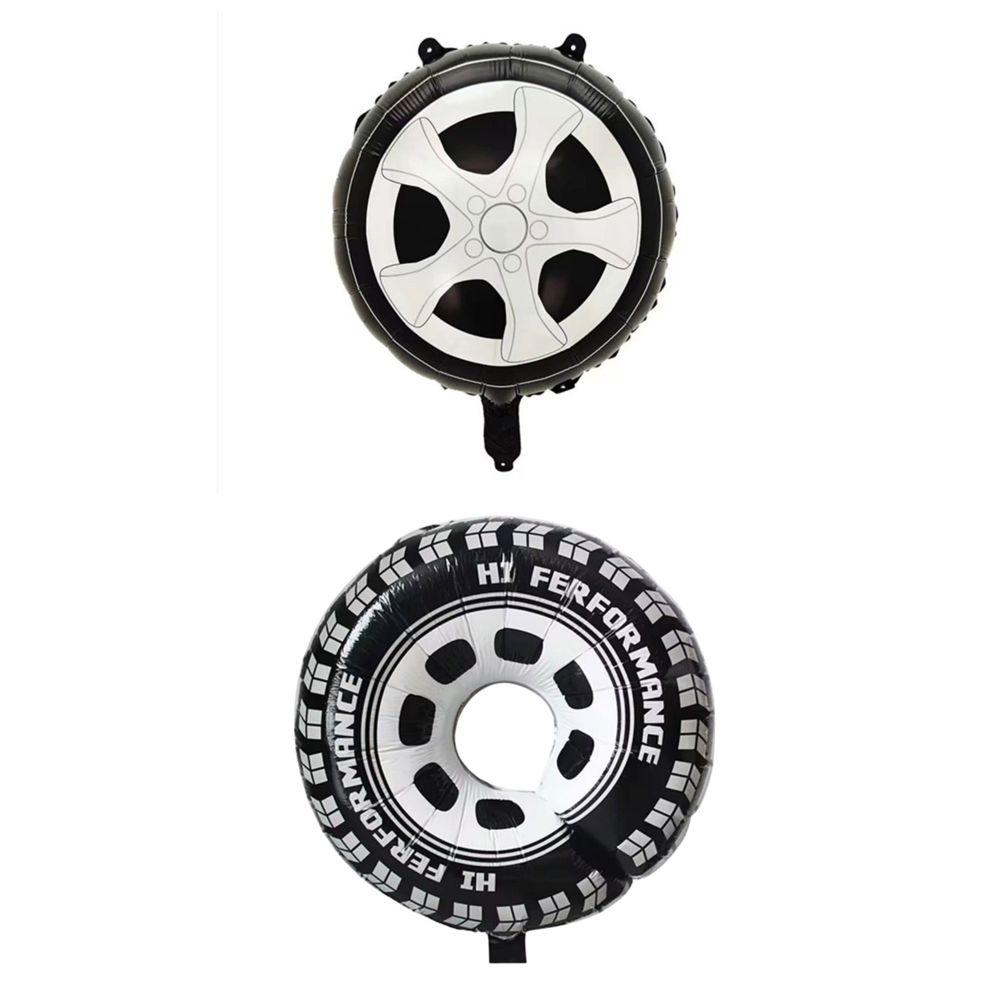 Petrecere - Set 2 Baloane din Folie Metalizata, Flippy, Figurine Roti, Model Masini, 75-80 cm cm, Ambalaj Individual, Pai Inclus, Umflare cu Aer sau Heliu, Negru