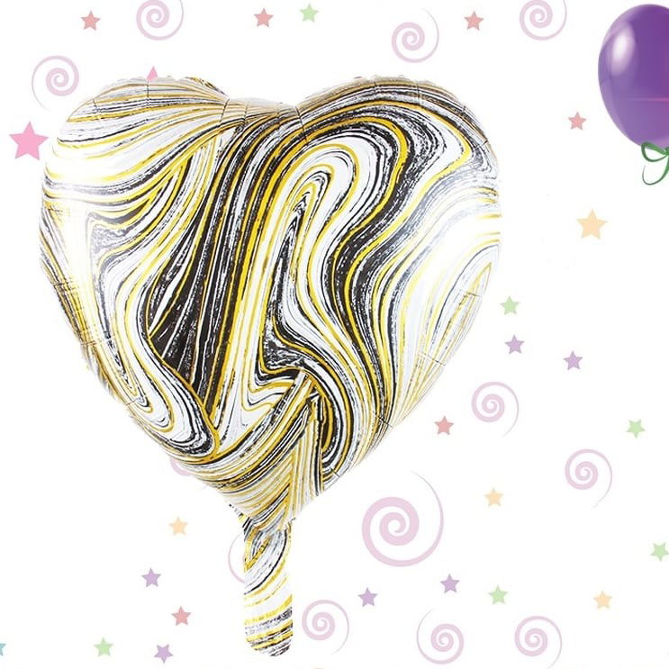 Set 2 Baloane din Folie Metalizata, Flippy, Figurine Inima si Stea, Model Marmura, 45 cm, Ambalaj Individual, Pai Inclus, Umflare cu Aer sau Heliu, Bej [7]