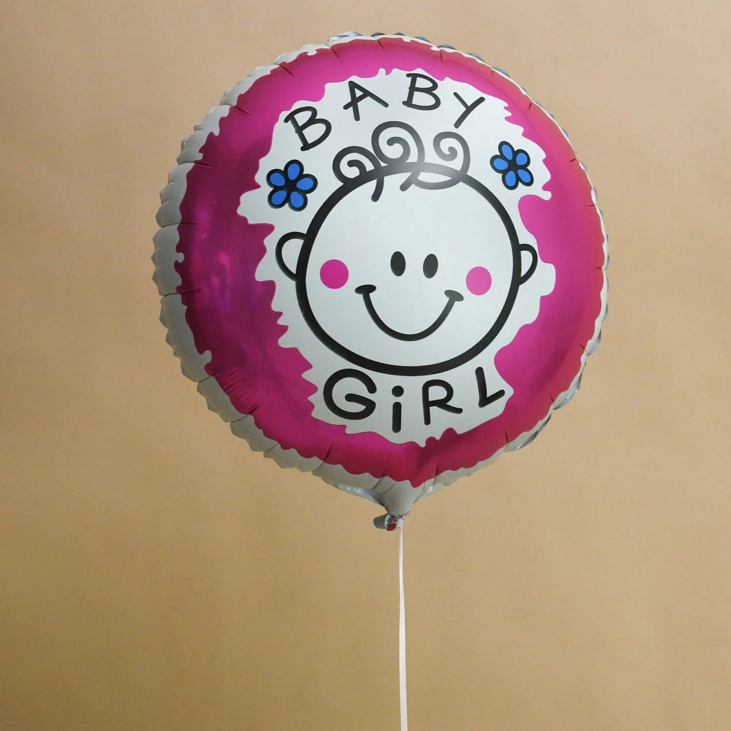 Set 2 Baloane din Folie Metalizata, Flippy, Figurine Inima si Cerc, Tema Botez Fetita, 45 cm, Ambalaj Individual, Pai Inclus, Umflare cu Aer sau Heliu, Roz [5]