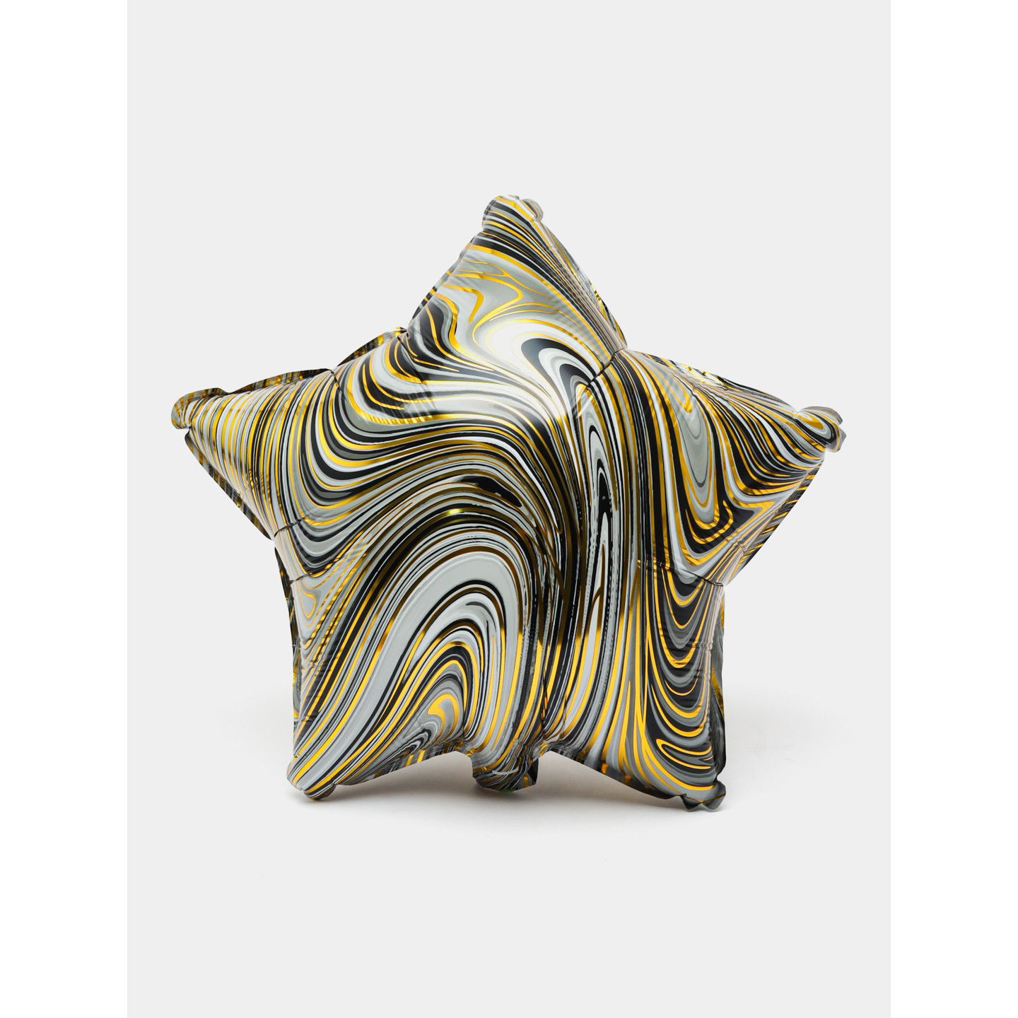 Set 2 Baloane din Folie Metalizata, Flippy, Figurine Inima si Stea, Model Marmura, 45 cm, Ambalaj Individual, Pai Inclus, Umflare cu Aer sau Heliu, Bej [6]