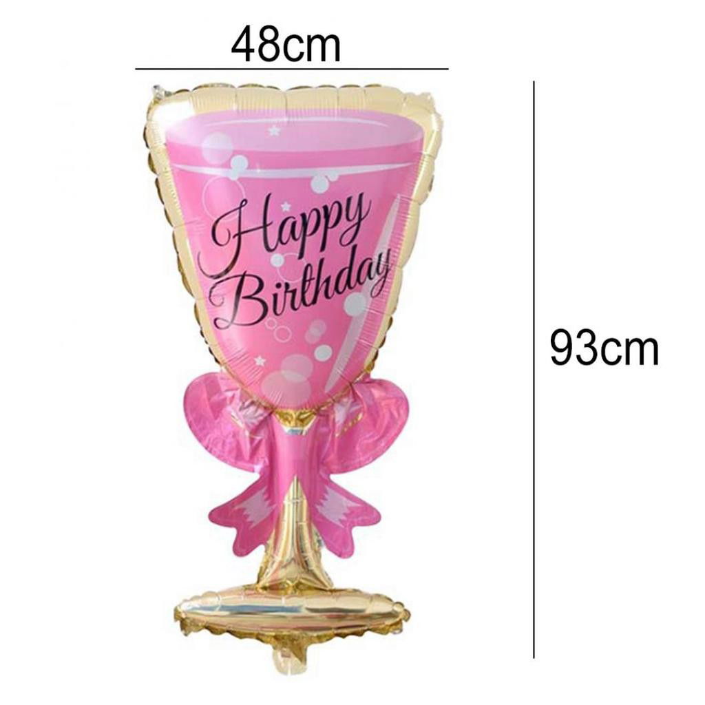Set 2 Baloane din Folie Metalizata, Flippy, tematica Aniversare HAPPY BIRTHDAY, Figurine Model Sticla de Sampanie 50 x 108 cm si Pahar 48 x 93 cm, Roz [4]